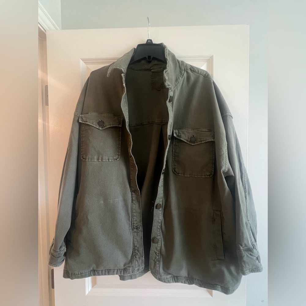 Aerie Olive Green Utility Jacket - Casual Button-Up Coat - Picture 2 of 5